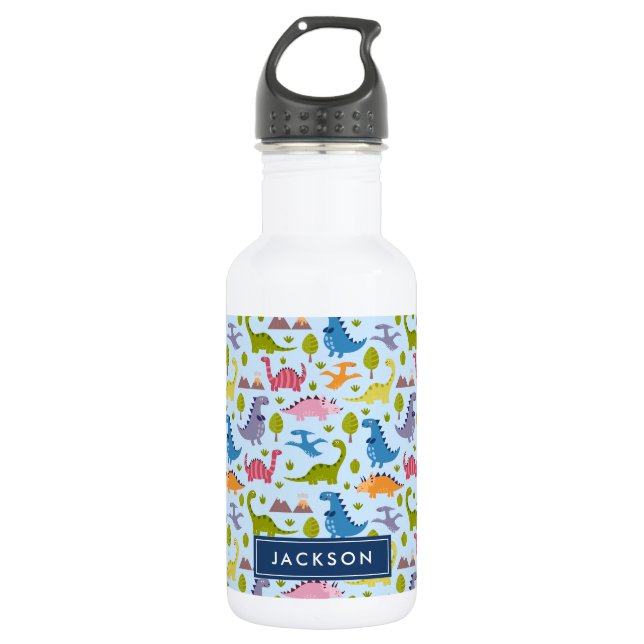 Cute & Colourful Dinosaur Pattern Kids Personalize 532 Ml Water Bottle (Front)