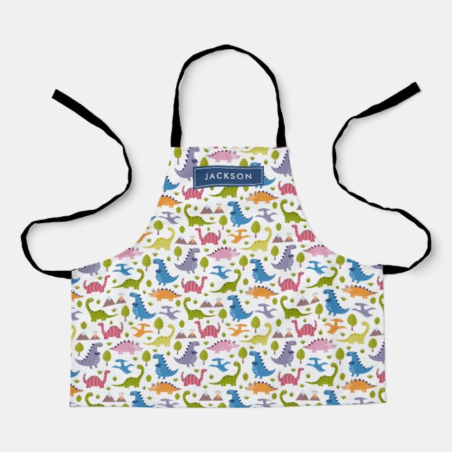 Cute & Colourful Dinosaur Pattern Kids Personalize Apron (Front)