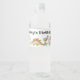 Cute Colourful Dinosaur Theme Birthday Water Bottle Label