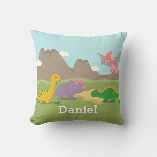 Cute Colourful Dinosaurs For Boys Room Throw Pillow (Front)