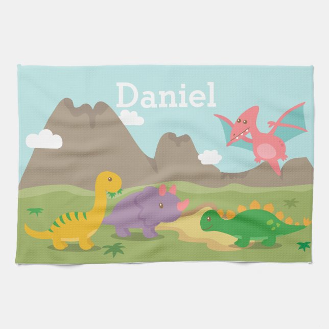 Cute Colourful Dinosaurs For Kids Kitchen Towel (Horizontal)