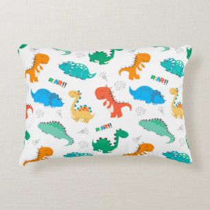 Cute Colourful Dinosaurs Illustrated Pattern Accent Pillow