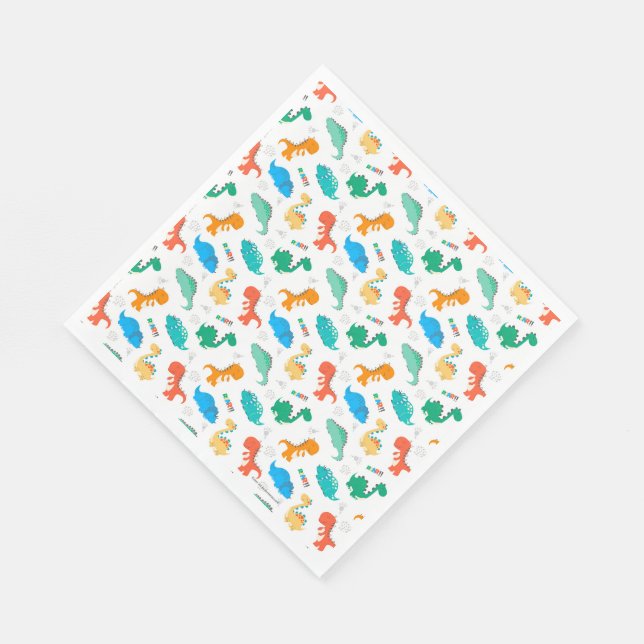 Cute Colourful Dinosaurs Illustrated Pattern Napkin (Corner)