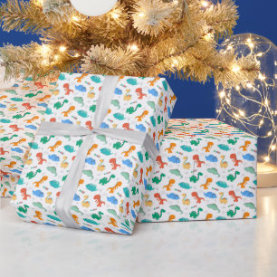 Cute Colourful Dinosaurs Illustrated Pattern Wrapping Paper