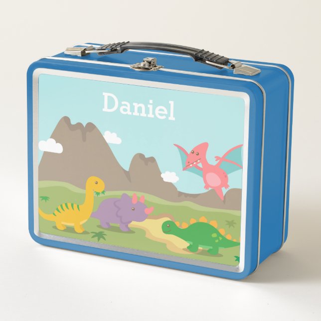 Cute Colourful Dinosaurs Kids Personalized Metal Lunch Box (Front)