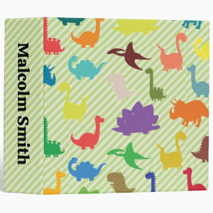 Cute Colourful Dinosaurs on Stripes Binder
