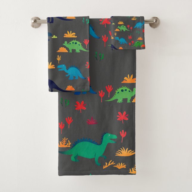 Cute Colourful Dinosaurs Pattern  Bath Towel Set (Insitu)