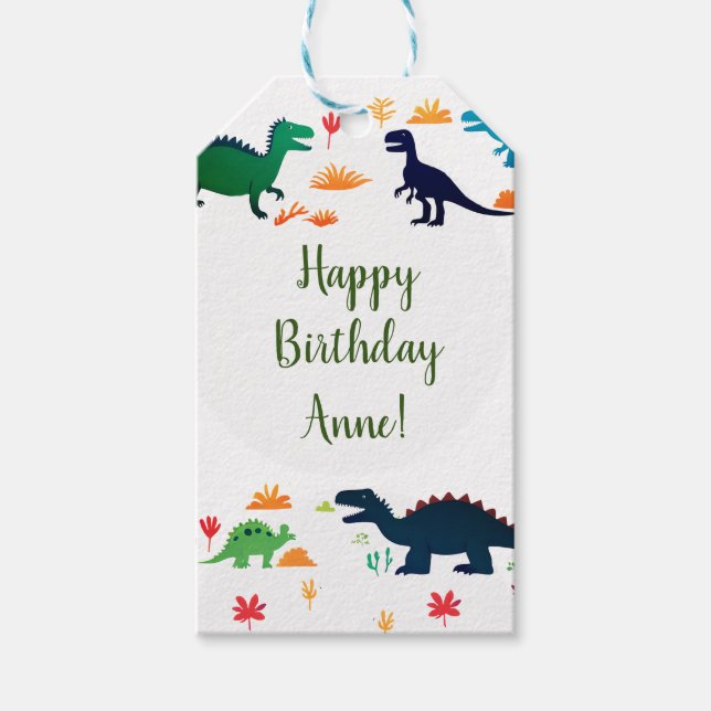 Cute Colourful Dinosaurs Pattern  Gift Tags (Front)