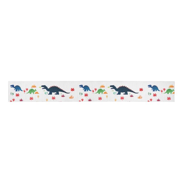 Cute Colourful Dinosaurs Pattern  Grosgrain Ribbon (Front)