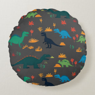 Cute Colourful Dinosaurs Pattern  Round Pillow