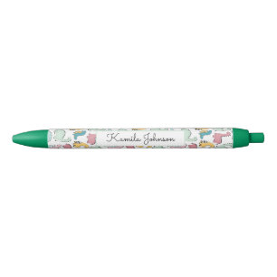 Cute Colourful Dinosaurs Pattern Script Name Black Ink Pen