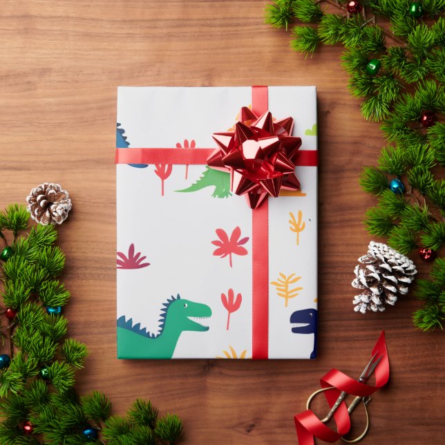 Cute Colourful Dinosaurs Pattern  Wrapping Paper (Holiday Gift)