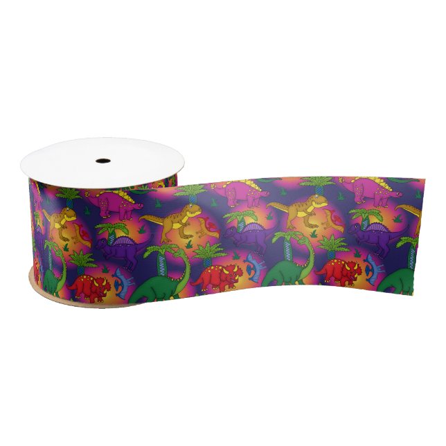 Cute Colourful Dinosaurs Patterned Kids Birthday Satin Ribbon (Spool)