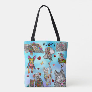 Cute & Colourful Dog and Cat Pet Adoption Tote Bag