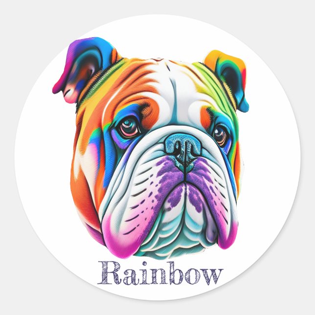 Cute colourful dog, Rainbow Classic Round Sticker (Front)