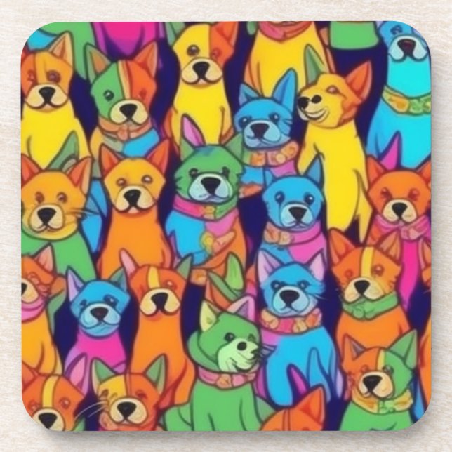 Cute colourful dogs happy dogs coaster (Front)