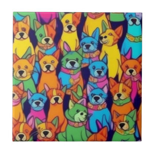 Cute colourful dogs happy dogs tile