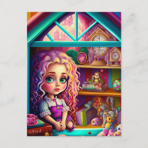 Cute Colourful Doll in a Dollhouse Postcard