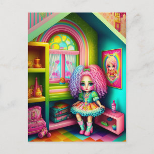 Cute Colourful Doll in a Dollhouse Postcard