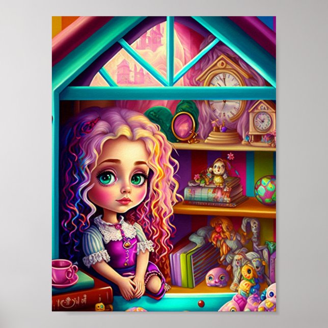 Cute Colourful Doll in a Dollhouse Poster (Front)