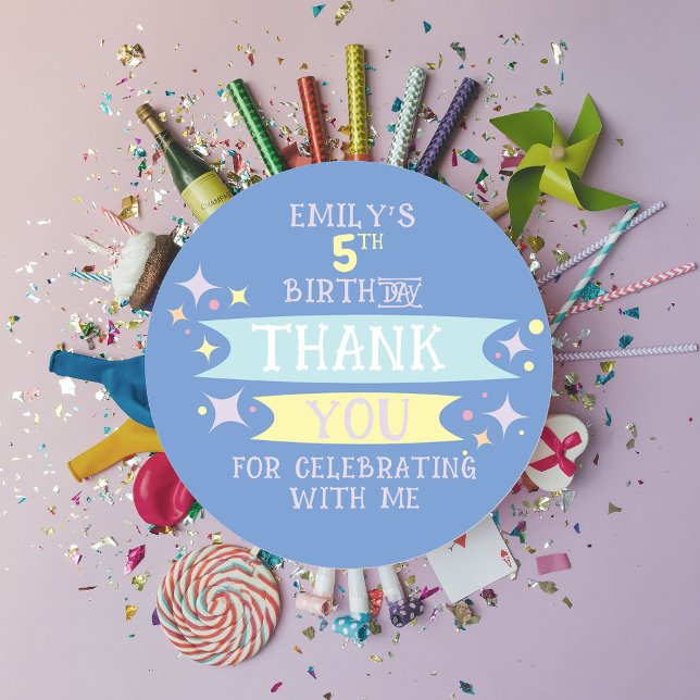 Cute Colourful Doodle Banners Sparkles Thank You  Classic Round Sticker (Creator Uploaded)