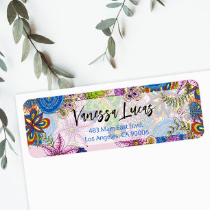 Cute Colourful Doodle Flowers Return Address