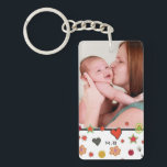 Cute Colourful Doodles Custom Two Photo Keychain<br><div class="desc">Cute custom photo keychain decorated with colourful doodles. Add two of your favourite photos and your initials.</div>