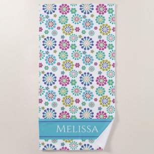 Cute Colourful Dot Flower Pattern Personalized Beach Towel