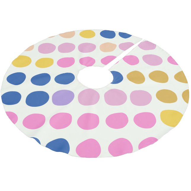 Cute Colourful Dots Festive Fun Pattern Blue Pink Brushed Polyester Tree Skirt (Angled)