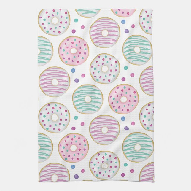 Cute Colourful Doughnut Pattern Kitchen Towel (Vertical)