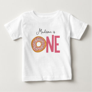 Cute Colourful Doughnuts One First Birthday Baby T-Shirt