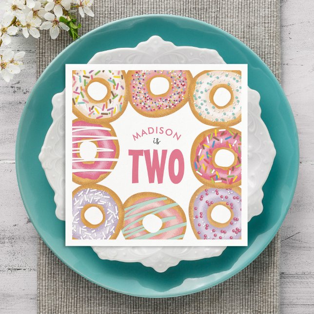 Cute Colourful Doughnuts Two 2nd Birthday Napkin (Creator Uploaded)