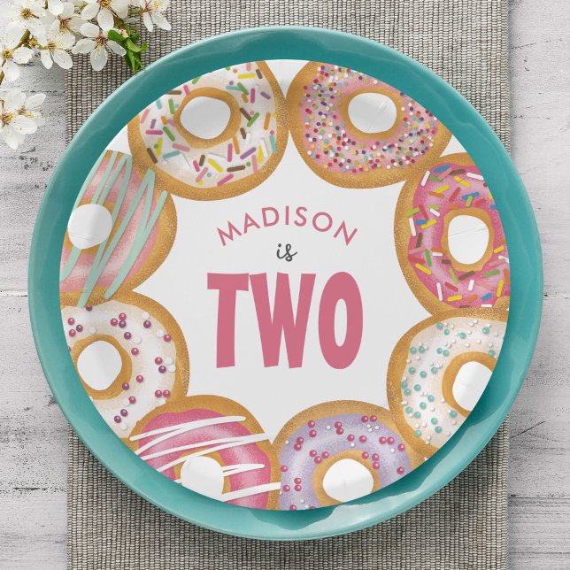 Cute Colourful Doughnuts Two 2nd Birthday Paper Plate (Creator Uploaded)