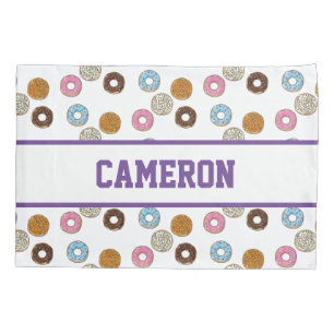 Cute Colourful Doughnuts with Custom Name Pillowcase
