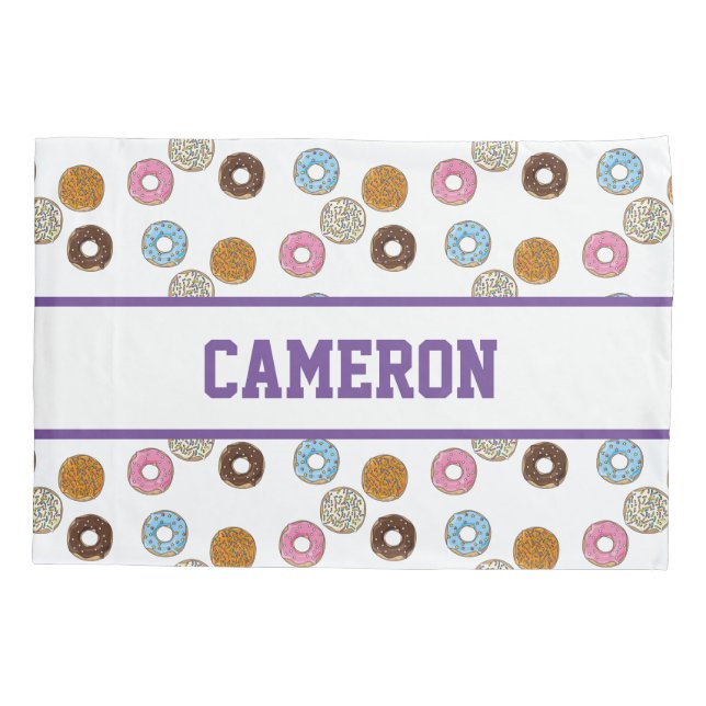 Cute Colourful Doughnuts with Custom Name Pillowcase (Back)