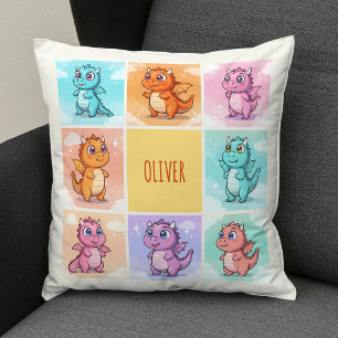 Cute Colourful Dragon Doodles Throw Pillow