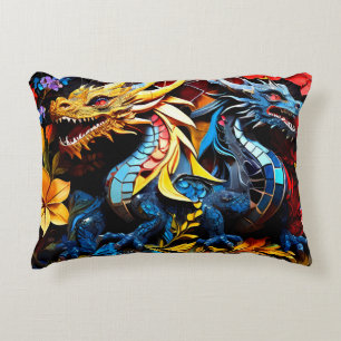 Cute Colourful Dragon Mosaics Accent Pillow