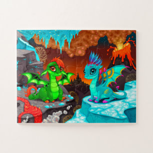 Cute Colourful Dragons Volcano Valley Jigsaw Puzzle