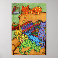 Cute Colourful Drawing Cats Chair Napping Sleeping