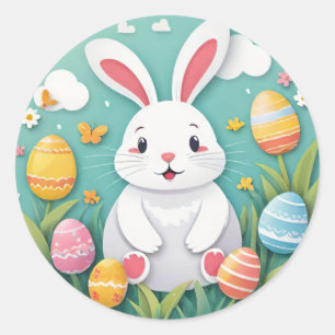 Cute Colourful Easter Bunny Eggs Round Stickers
