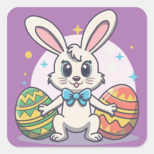 Cute Colourful Easter Bunny Eggs Square Sticker