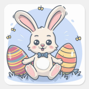 Cute Colourful Easter Bunny Eggs Square Stickers