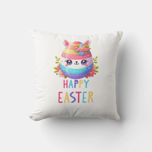 Cute, colourful Easter egg bunny Throw Pillow (Front)