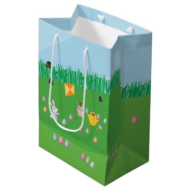 Cute & Colourful Easter Egg Hunt Bunny Chick  Medium Gift Bag (Front Angled)