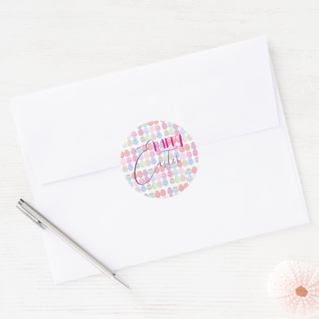 Cute Colourful Easter Eggs Classic Round Sticker (Envelope)