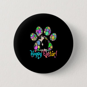 Cute Colourful Easter Eggs Paw Tuxedo Cat Happy Ea 2 Inch Round Button