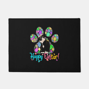 Cute Colourful Easter Eggs Paw Tuxedo Cat Happy Ea Doormat