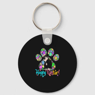 Cute Colourful Easter Eggs Paw Tuxedo Cat Happy Ea Keychain