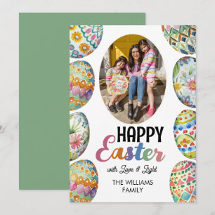 Cute Colourful Easter Eggs Photo Greetings Green Holiday Card