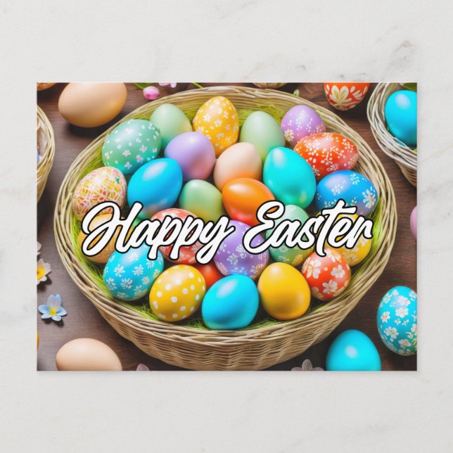 Cute Colourful Easter Holiday Basket Postcard (Front)